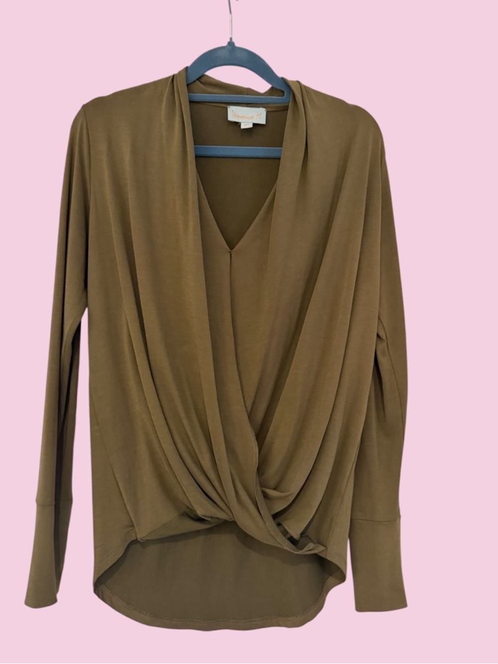 🎀VERONICA M🎀Olive Drape Front Faux Wrap Top🎀XS🎀Soft Chic Fabric🎀Brand New!